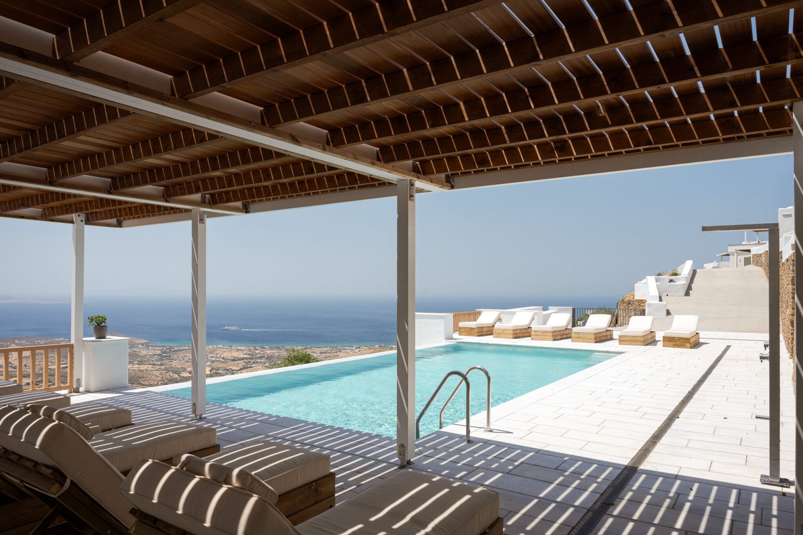 Morfes Tinos Pool - drone aerial of luxury villa pool